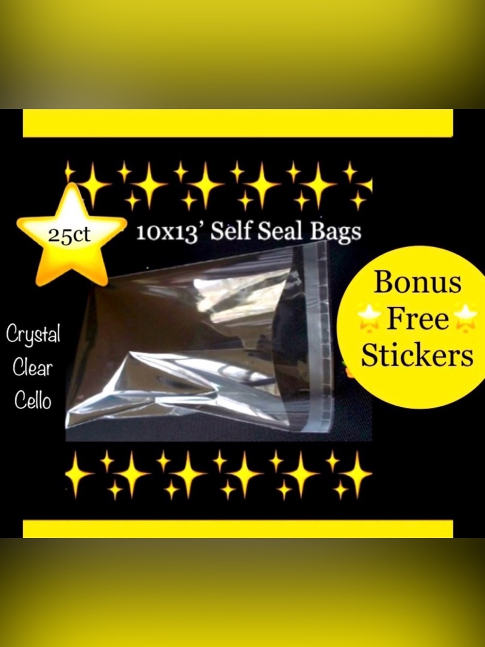 Crystal Clear 25ct~ 10x13” Bags-Self Seal 🪴🆕🪴W/Free 25ct Thank You Stickers